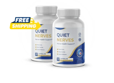 Two bottles of Quiet Nerves with free shipping badge